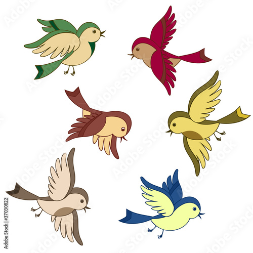 set of flying bird cartoon