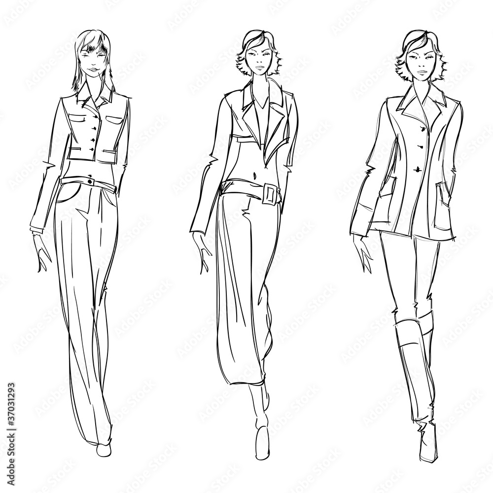 SKETCH. fashion girl. Hand-drawn fashion model. Vector illustrat SKETCH. fashion girl. Hand-drawn fashion model. Vector illustrat