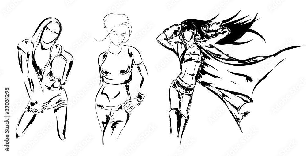 SKETCH. fashion girl. Hand-drawn fashion model. Vector illustrat SKETCH. fashion girl. Hand-drawn fashion model. Vector illustrat