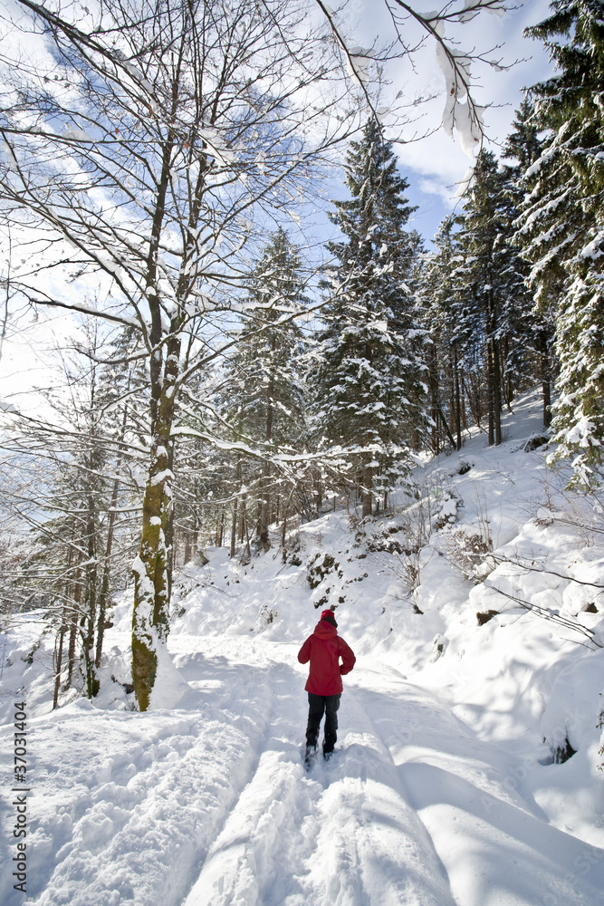 woman hiking in winter