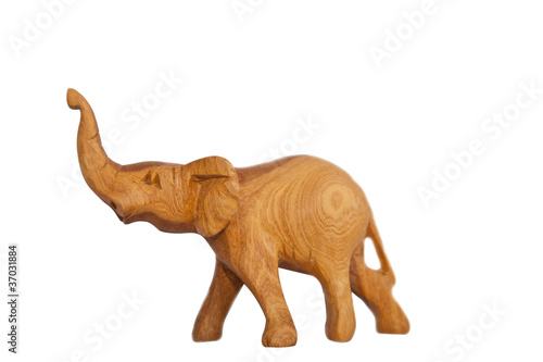 Wooden hand made elephant isolated on white