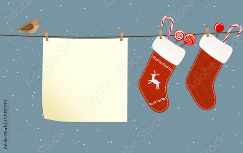 Christmas socks hanged on a clothesline
