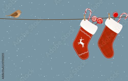 Christmas socks hanged on a clothesline