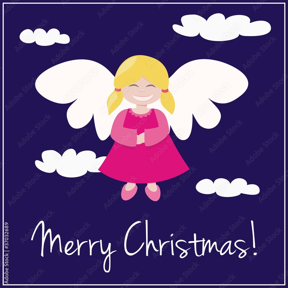 Vector card or invitation for Christmas with sweet angel girl