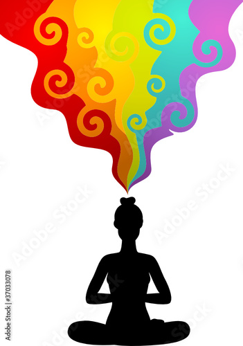 Beautiful woman sitting in yoga lotus position.