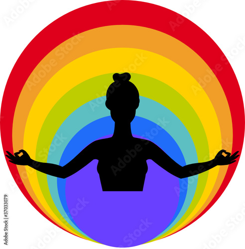 Beautiful woman sitting in yoga lotus position.