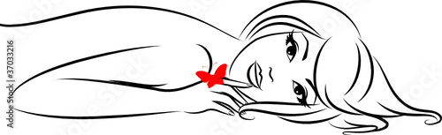 Silhouette of beautiful sexy woman with butterfly.