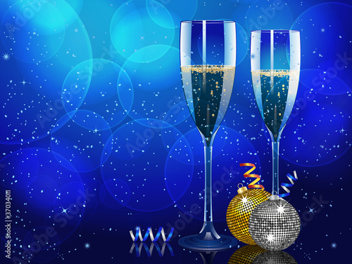 Christmas champagne and baubles landscape