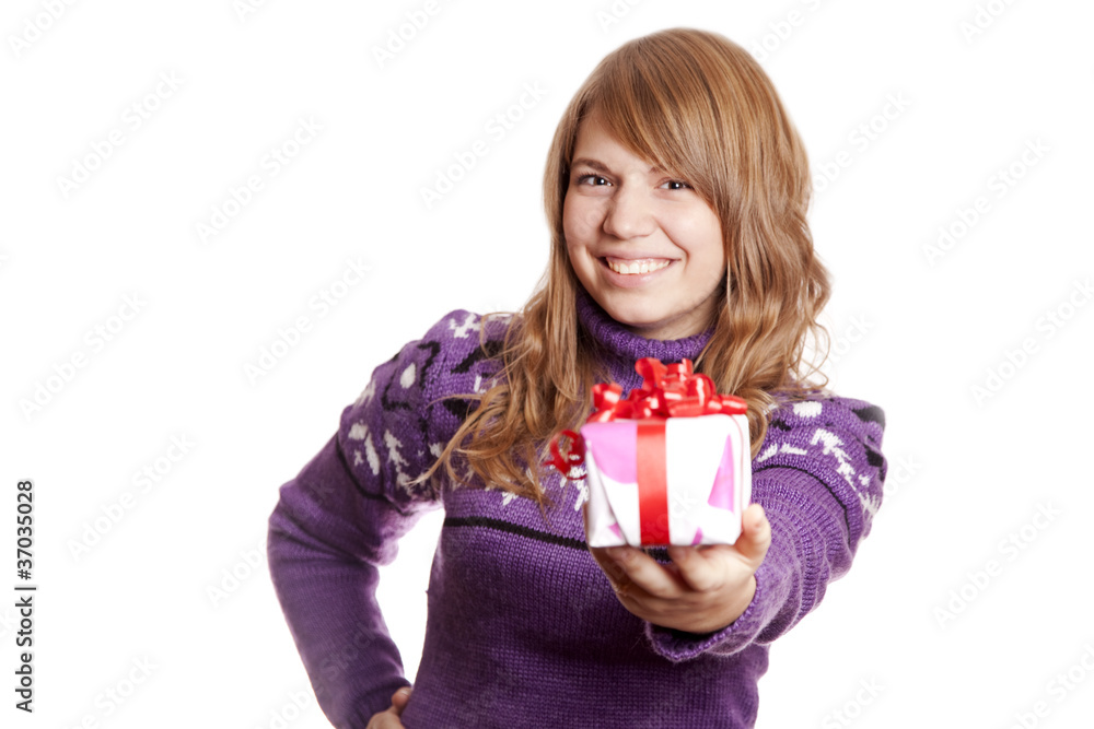 Blonde girl with present box at st. Valentine's day. Blonde girl with present box at st. Valentine's day.
