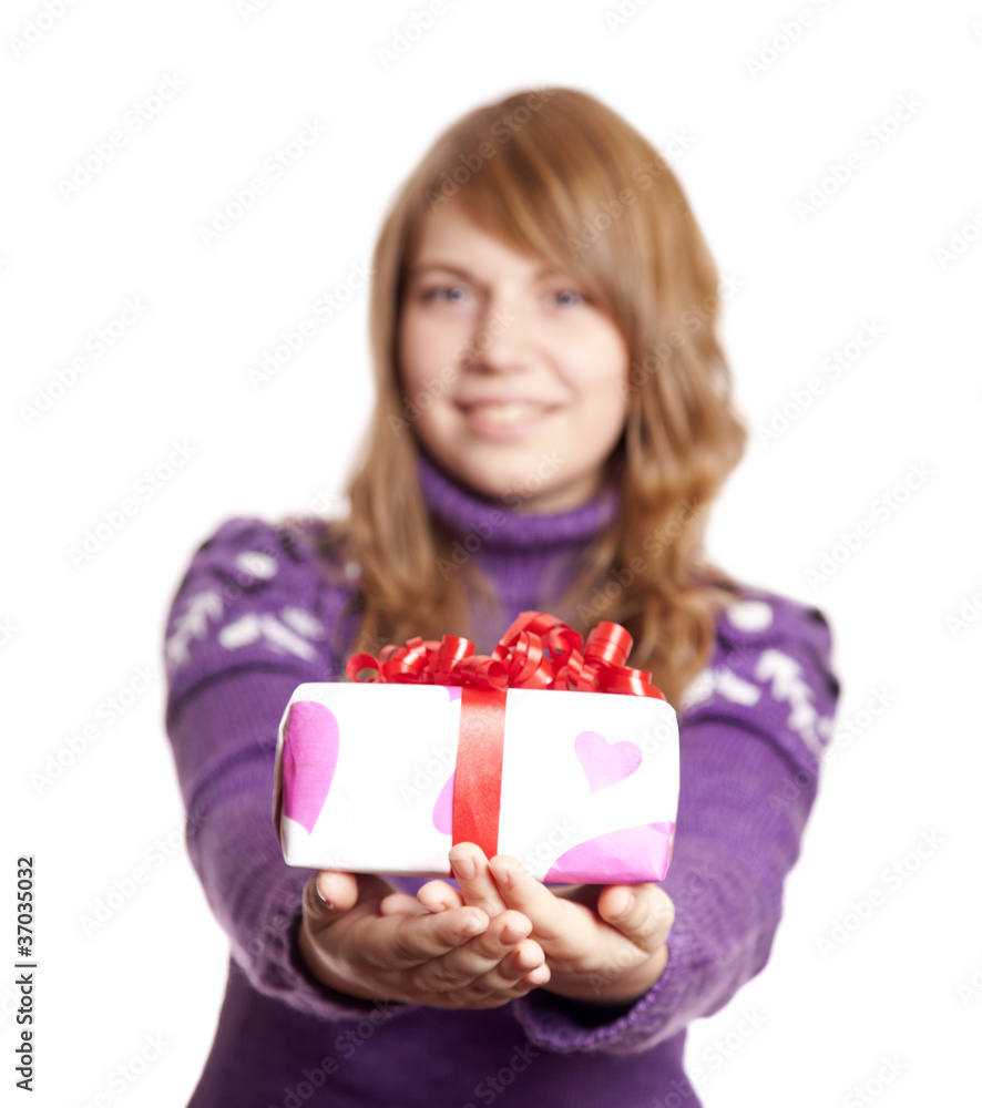 Blonde girl with present box at st. Valentine's day. Blonde girl with present box at st. Valentine's day.