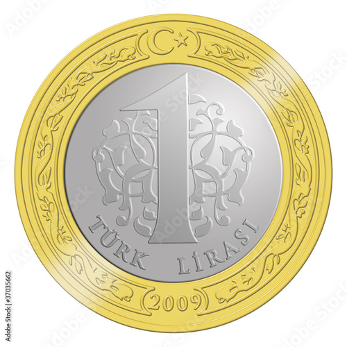 Coin. Illustration of 1 Turkish Lira.