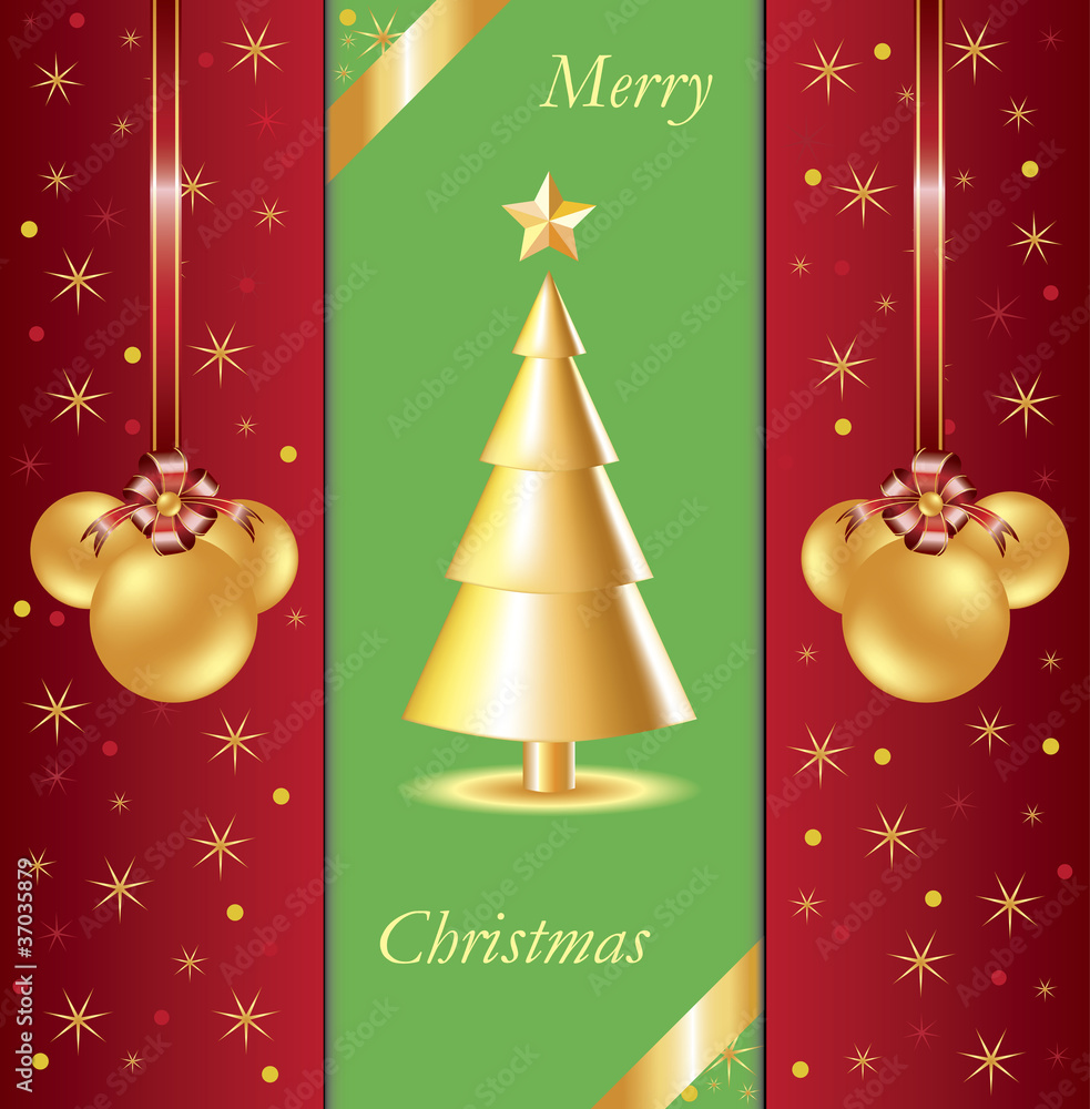 Naklejka premium Christmas Background with golden Christmas tree and Christmas to