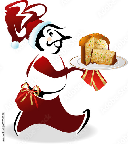 Christmas chef with traditional Italian food, panettone