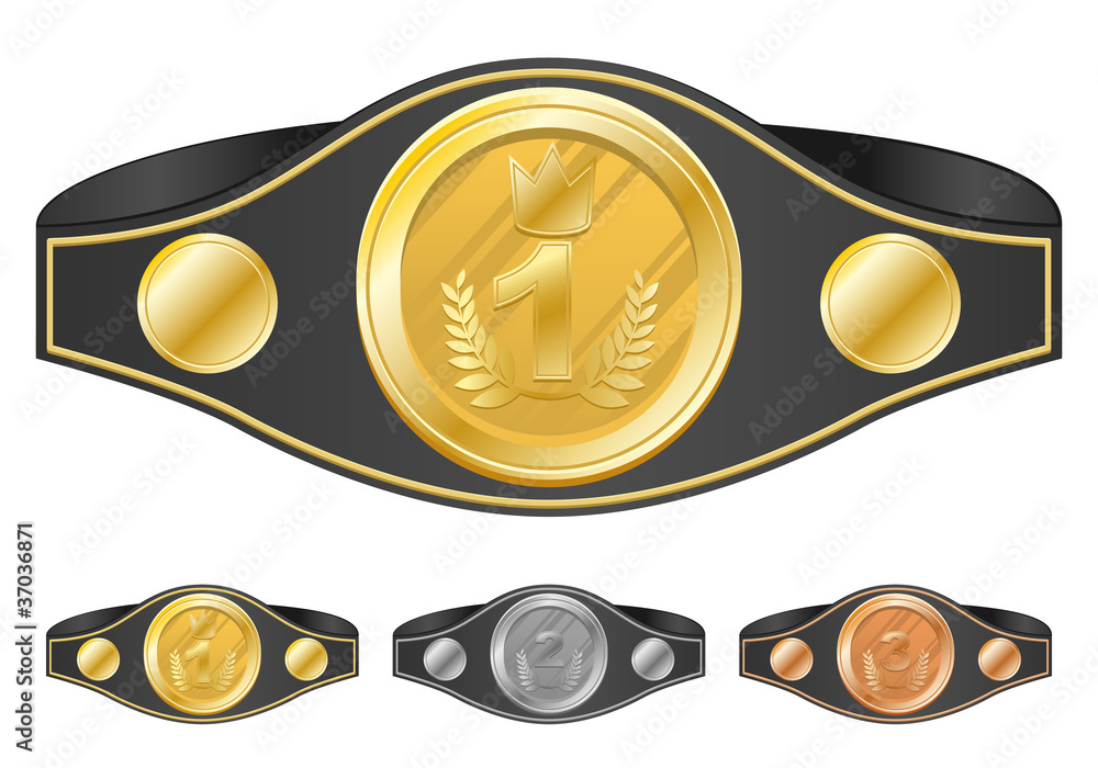 Poster Print Three champion belts. Vector illustration. 40x26.7 cm