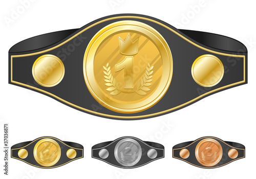 Three champion belts. Vector illustration.