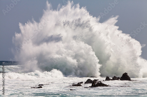 High wave breaking on the rocks