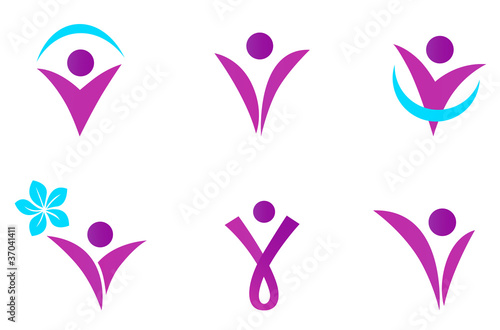 Abstract fit woman icon isolated on white - pink.