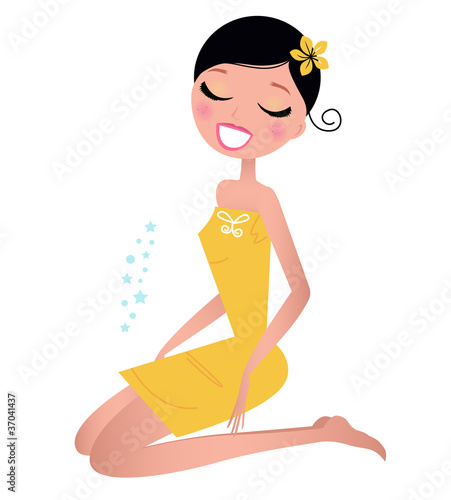 Wellness relaxing woman in towel isolate on white.