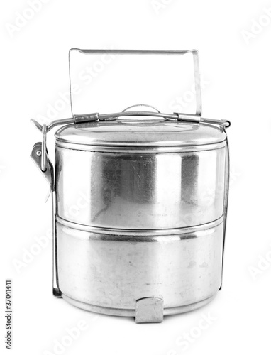 Silver Metal Tiffin, Food Container On White Background photo