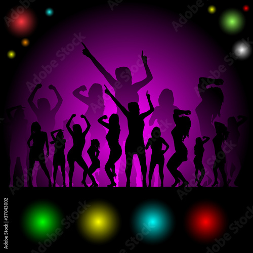 party in disco with girl silhouette