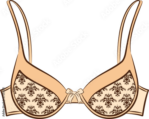 Vintage brassiere with ornament. Vector