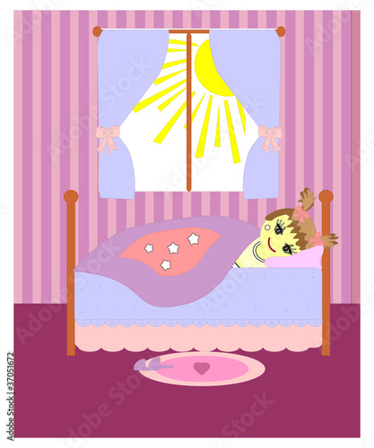 Little girl  in the bed. Vector