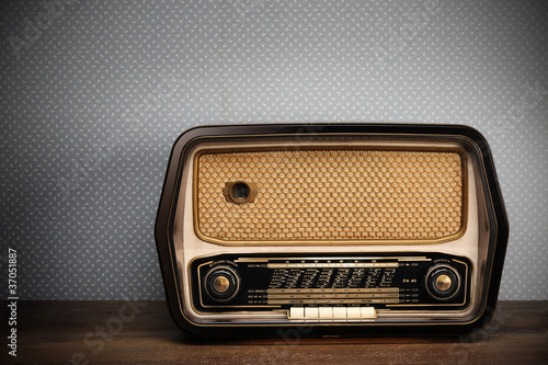 antique radio on vintage ba...
