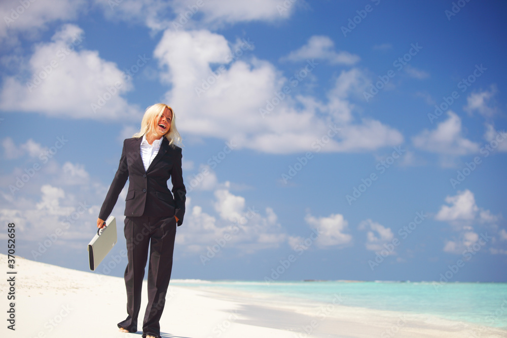 business woman on the ocean coast business woman on the ocean coast