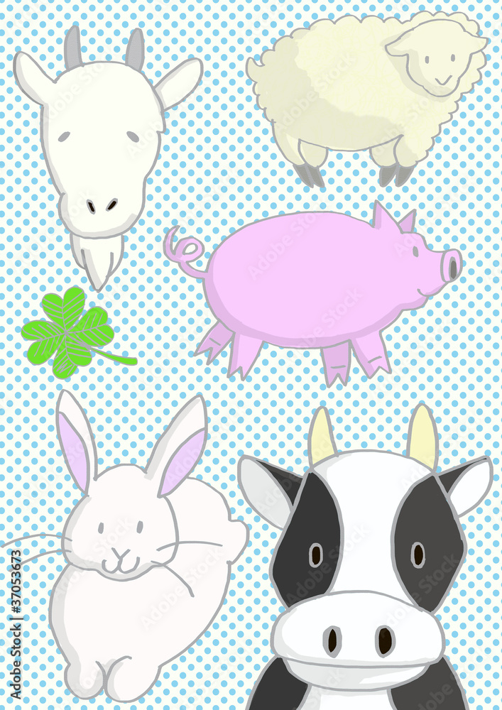 Obraz premium 牧場の動物仲間たち