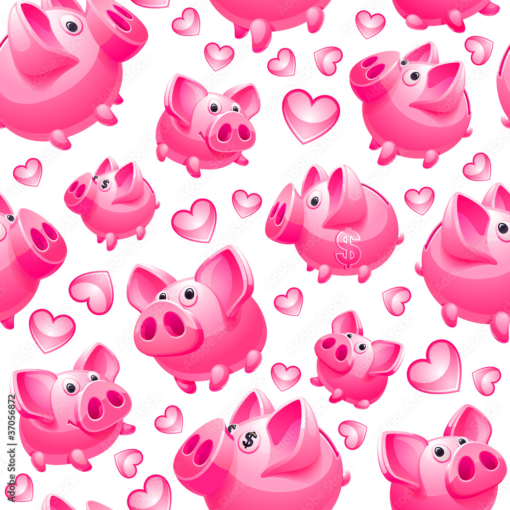 Piggy Bank on white background, seamless, wrapping paper Piggy Bank on white background, seamless, wrapping paper