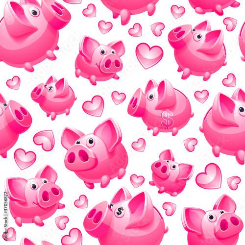 Piggy Bank on white background, seamless, wrapping paper