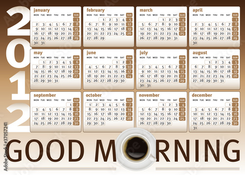 calendario 2012 orizzontale tema caffè in inglese