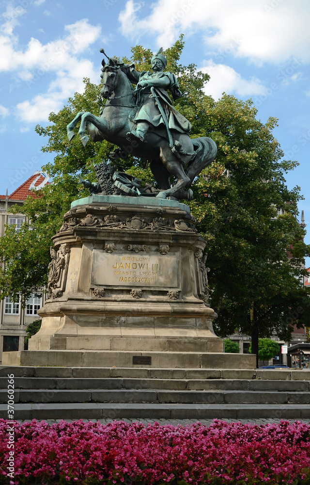 Symbolic monument of king Jan III Sobieski in Gdansk city square
