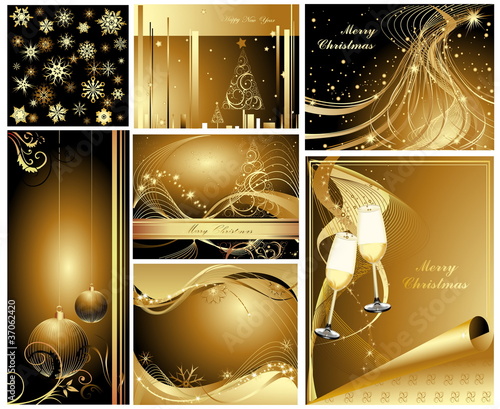 Gold Merry Christmas and Happy New Year collection