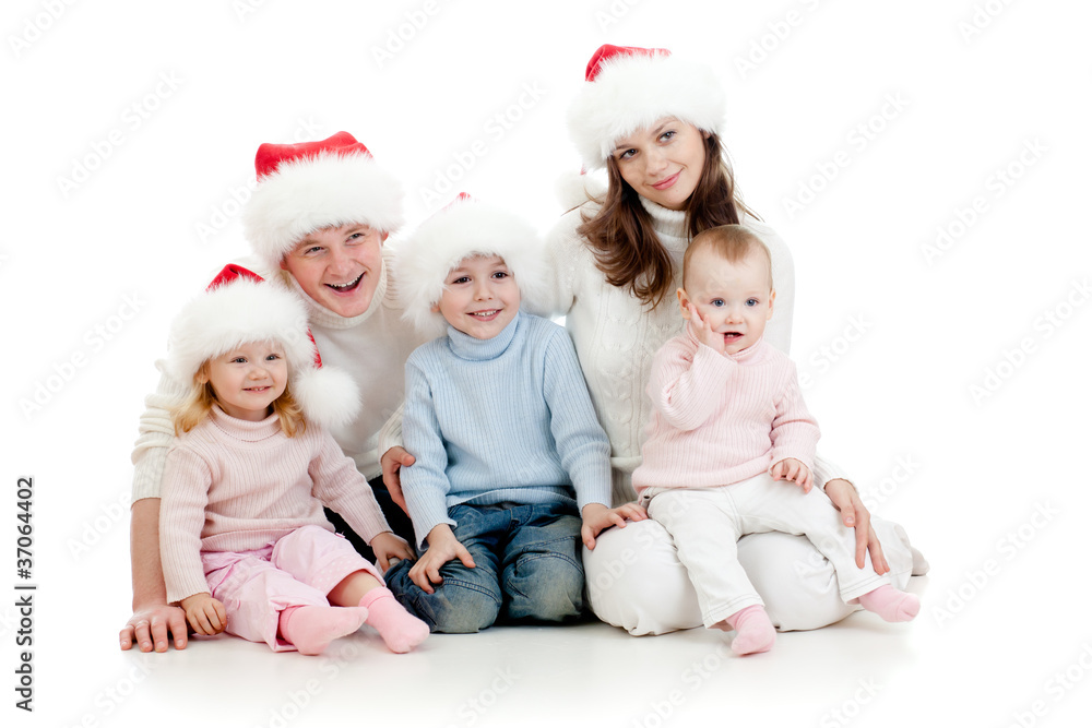 happy family lying on floor in studio isolated on white happy family lying on floor in studio isolated on white
