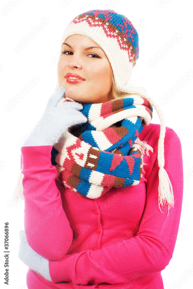 Lovely pensive woman in winter clothing