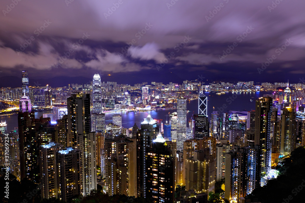 Obraz premium Noc w Hongkongu