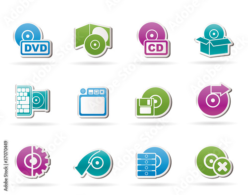 Computer Media and disk Icons - vector icon set