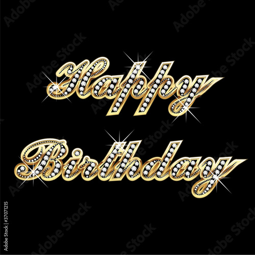 Happy birthday in gold with diamonds and bling bling