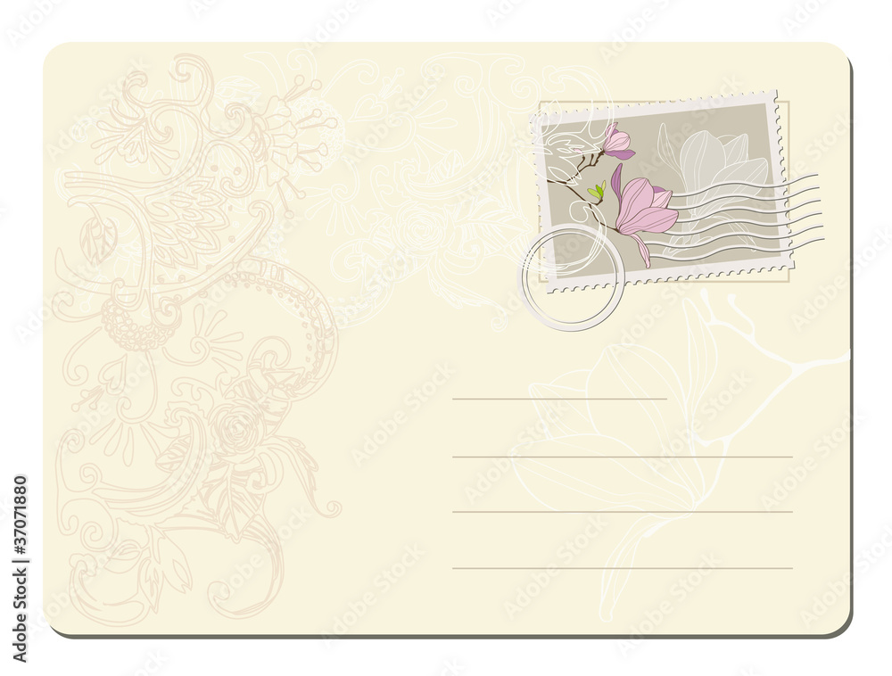 vector blank post stamp with magnolia . Vintage style