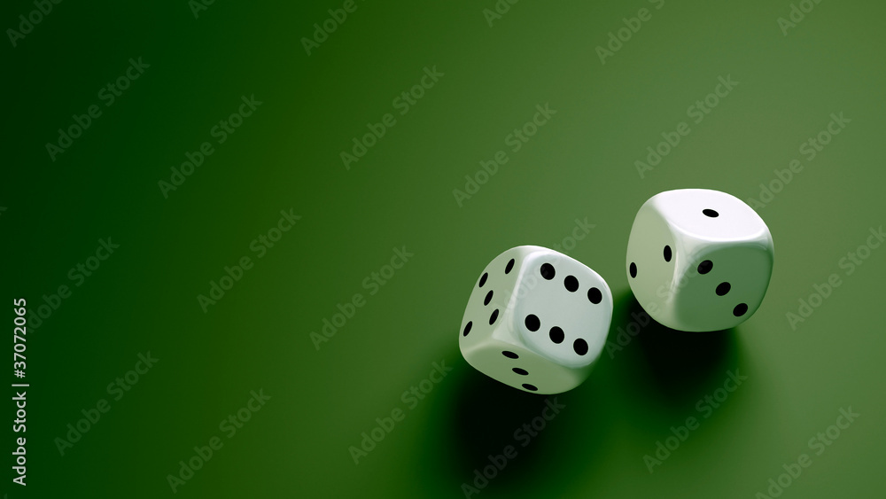 white dice at green background wide white dice at green background wide