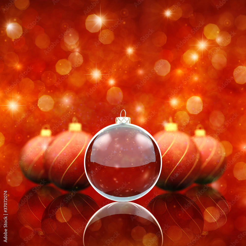 Christmas baubles on red sparkly background Christmas baubles on red sparkly background