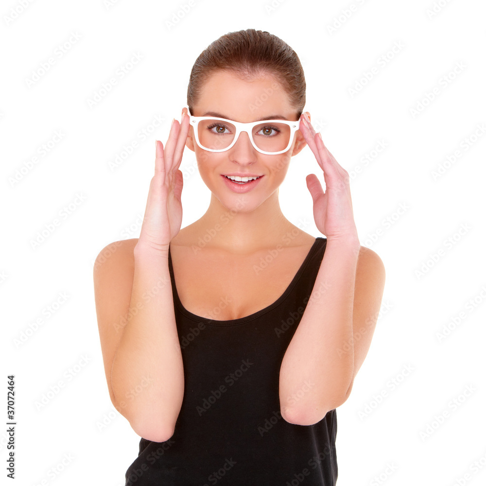 Fitness woman in black sports clothes isolated on white Fitness woman in black sports clothes isolated on white