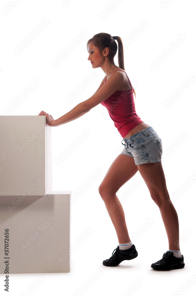 young girl rests on a light table young girl rests on a light table