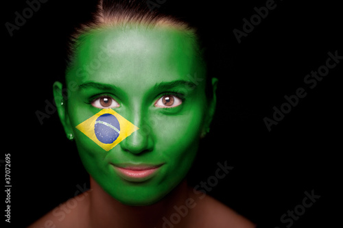 Portrait of a woman with the flag of the Brazil #37072695
