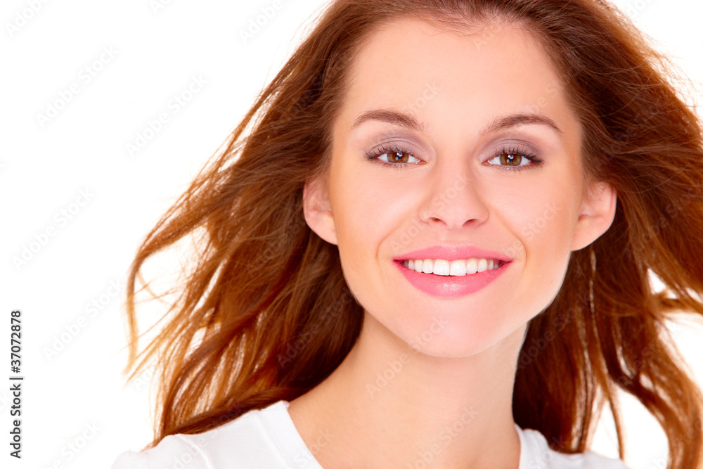 Portrait of cute young woman over white background Portrait of cute young woman over white background