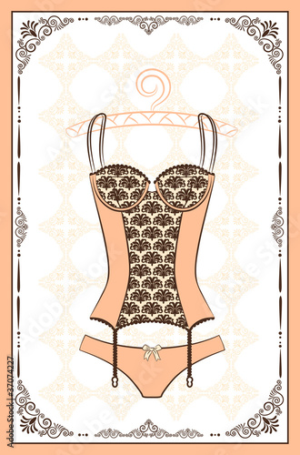 Vintage underlinen on ornament background.