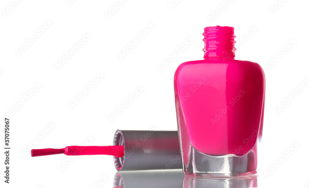 Pink nail polish on white background Pink nail polish on white background