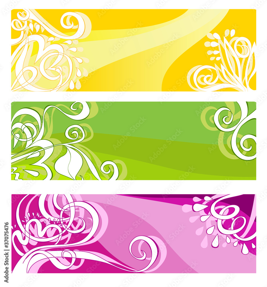 Bright banners with floral elements Bright banners with floral elements