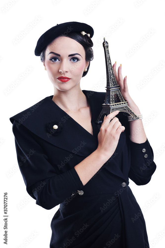 beautiful young woman with paris symbol eiffel tower beautiful young woman with paris symbol eiffel tower